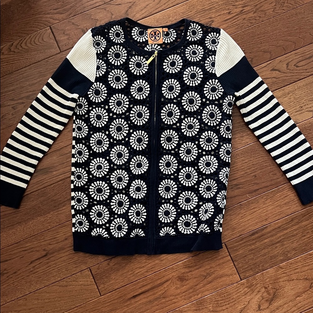 Tory Burch Crochet Zip Cardigan